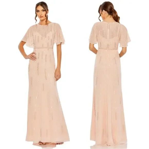 NWT Mac Duggal 11014 High Neck Flutter Sleeve Embellished...